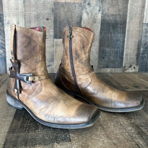 Mark Nason Italy 67179 Cross Side Zip Square Toe Ankle Boots Mens 10.5 - Picture 8 of 12